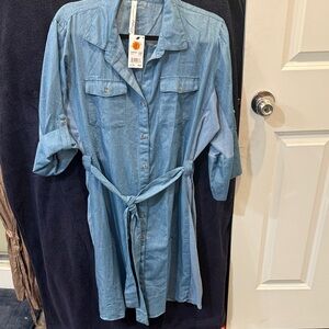 NWT NY Collection Light Blue Denim Shirt Dress